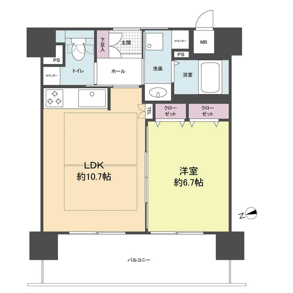 Floor plan. 1LDK, Price 9.3 million yen, Footprint 44.1 sq m , Balcony area 11.34 sq m