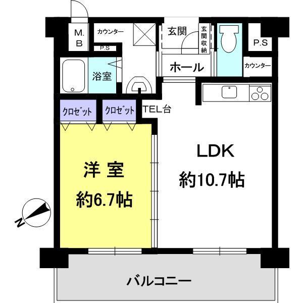 Floor plan. 1LDK, Price 7.8 million yen, Footprint 44.1 sq m , Balcony area 11.34 sq m