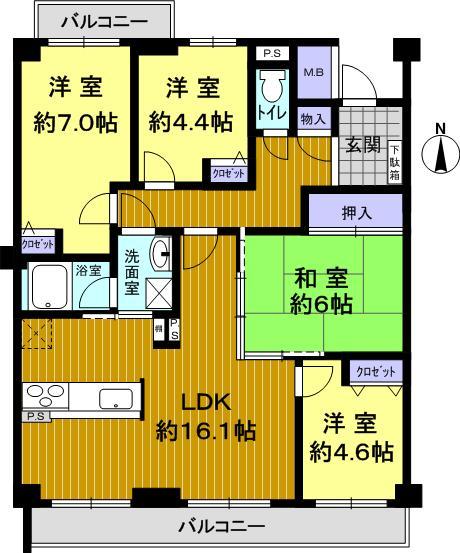 Floor plan. 4LDK, Price 12 million yen, Occupied area 84.67 sq m , Balcony area 10.73 sq m