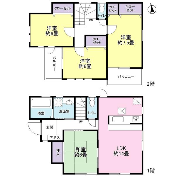 Floor plan. 16.8 million yen, 4LDK, Land area 105.42 sq m , Building area 94.77 sq m living ・ dining ・ Japanese-style room is facing the south-facing.