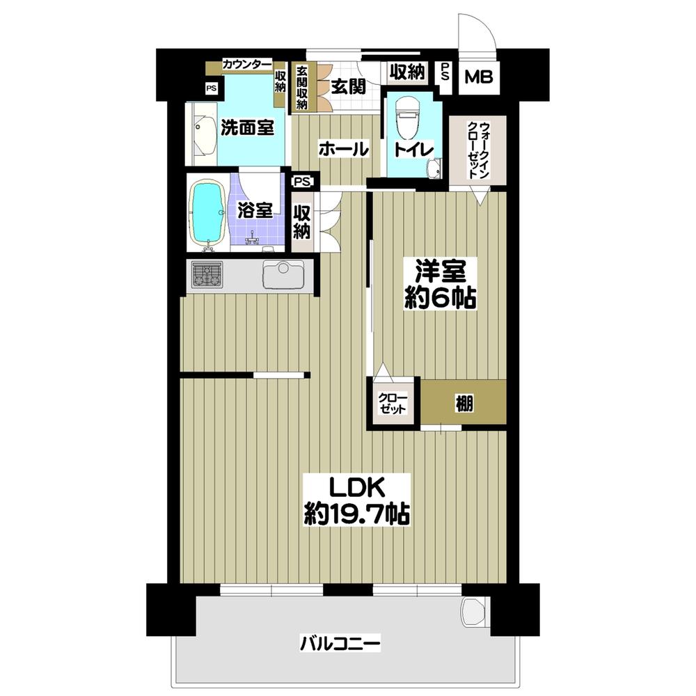 Floor plan. 1LDK, Price 10.7 million yen, Footprint 63 sq m , Balcony area 11.34 sq m