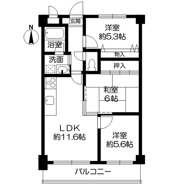 Floor plan. 3LDK, Price 8.3 million yen, Footprint 63 sq m , Balcony area 7.8 sq m