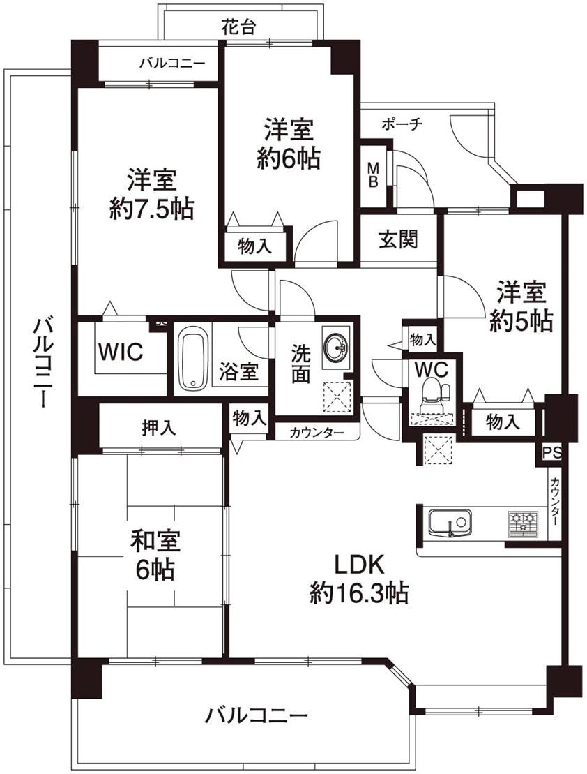 Floor plan. 4LDK, Price 17,900,000 yen, Footprint 91.2 sq m , 4LDK of balcony area 26.43 sq m room
