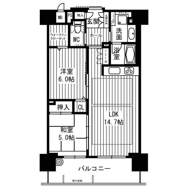 Floor plan. 2LDK, Price 10.8 million yen, Footprint 63 sq m , Balcony area 11.34 sq m