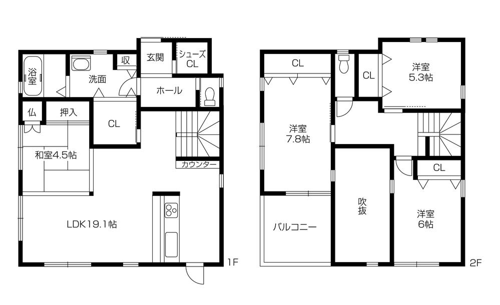 Floor plan. 34,030,000 yen, 4LDK + S (storeroom), Land area 264.39 sq m , Building area 110.43 sq m living spacious about 19.1 Pledge + feeling of opening up a large atrium ↑ Storeroom of a large capacity is usability preeminent! ! 