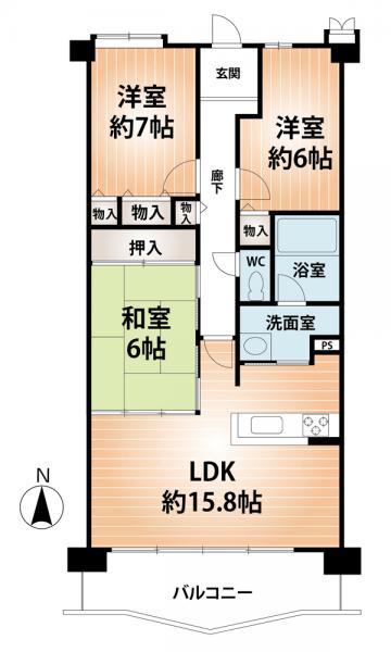 Floor plan. 3LDK, Price 7.9 million yen, Occupied area 78.65 sq m , Balcony area 10.63 sq m each room 6 quires more, Wide enough even if your child is increased in the Pledge LDK15.8.