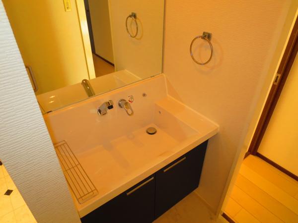 Wash basin, toilet. A large mirror, Wash basin of the storage amount of rich feature.