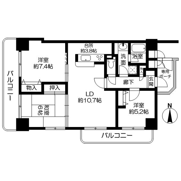 Floor plan. 3LDK, Price 13.6 million yen, Occupied area 71.63 sq m , Balcony area 13.76 sq m