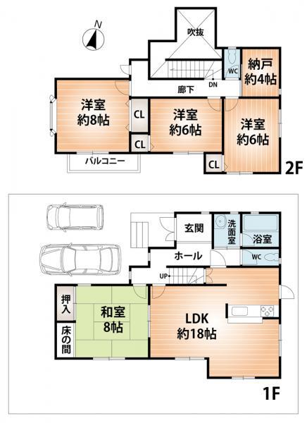 Floor plan. 25,900,000 yen, 4LDK, Land area 183.37 sq m , 8 pledge Japanese-style Following the building area 115.93 sq m Pledge LDK18