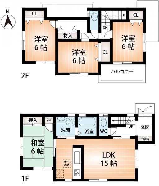 Floor plan. 21.9 million yen, 4LDK, Land area 129.8 sq m , Adopt a floor plan of the building area 96.18 sq m Zenshitsuminami direction