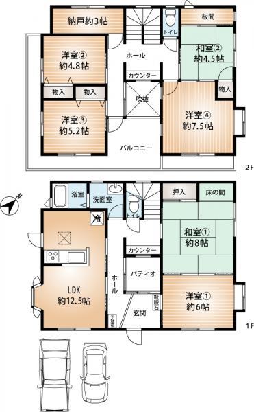 Floor plan. 22,800,000 yen, 6LDK+S, Land area 182.85 sq m , Large house of building area 140.53 sq m 6SLDK! Wide every single room, It can be realized with the comfort life!