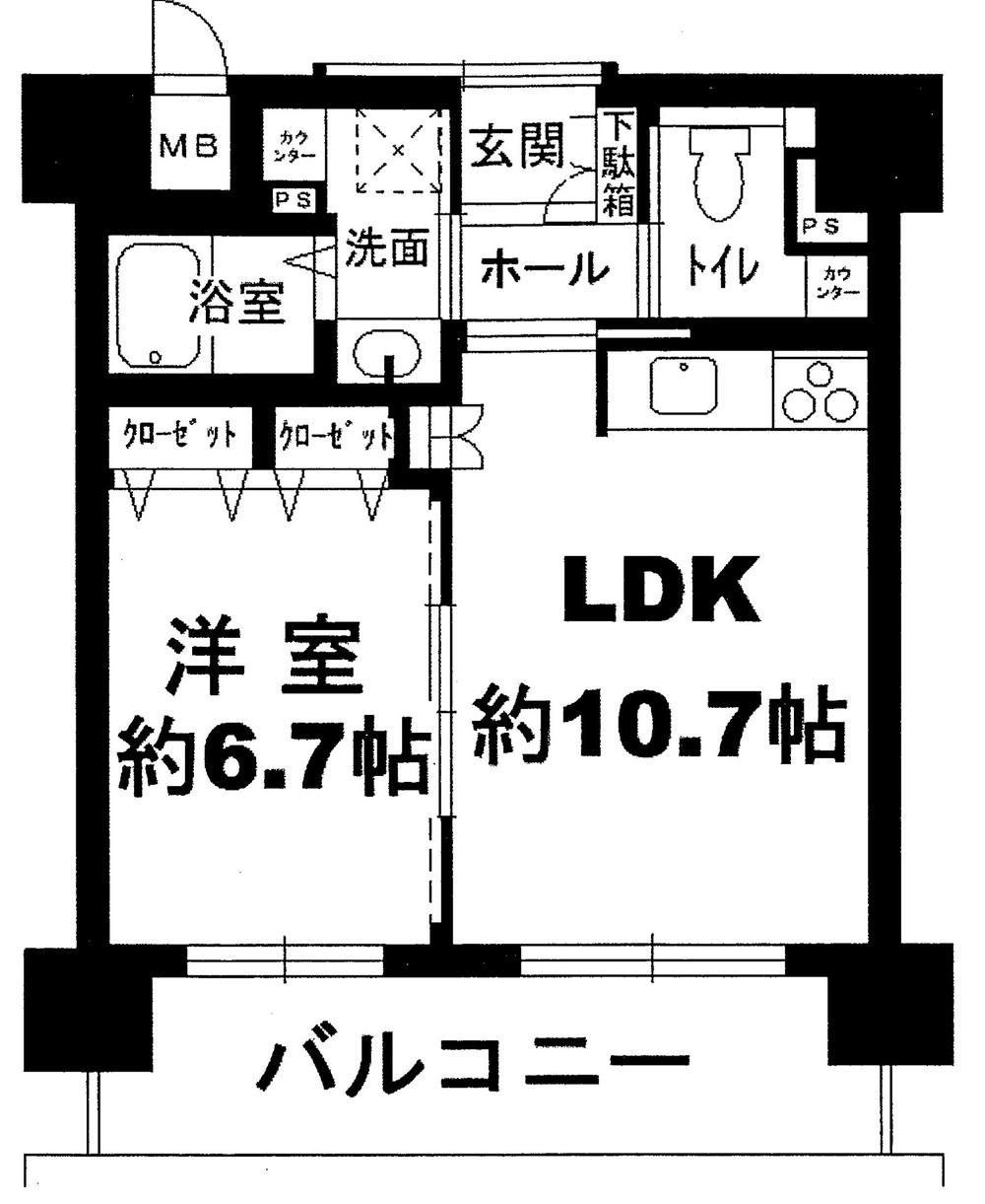 Floor plan. 2LDK, Price 7.5 million yen, Footprint 44.1 sq m , Balcony area 11.34 sq m