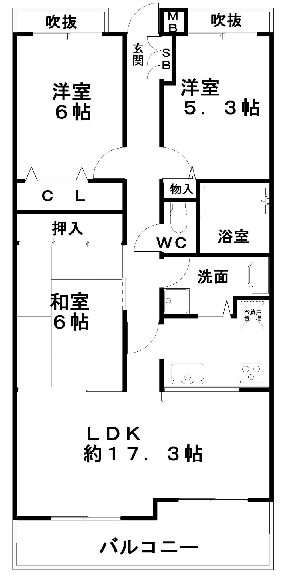 Floor plan. 3LDK, Price 9.8 million yen, Occupied area 74.63 sq m , Balcony area 7.76 sq m