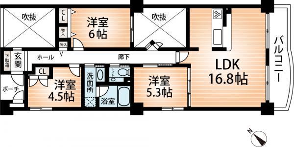 Floor plan. 3LDK, Price 20,900,000 yen, Occupied area 73.89 sq m , Balcony area 7 sq m