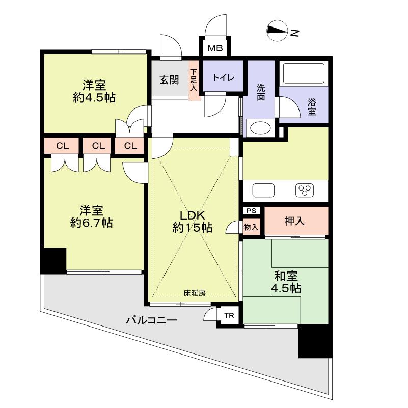 Floor plan. 3LDK, Price 24,800,000 yen, Occupied area 60.46 sq m , Balcony area 12.25 sq m floor plan