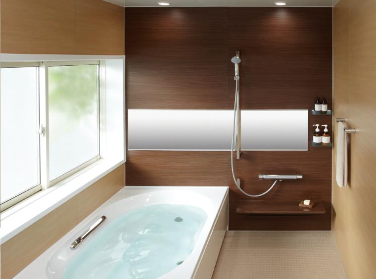 Bathroom.  [Example of construction] bathroom Adopt a "Kireiyu" of LIXIL in the atelier Hills Rokko Roh hand. (Size 1620) Wall panel color, You can choose the color of the bath color such as your favorite. 