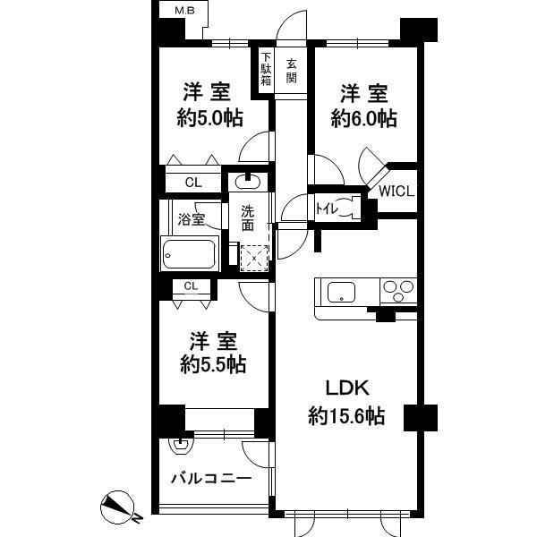Floor plan. 3LDK, Price 32,800,000 yen, Occupied area 68.45 sq m , Balcony area 6.3 sq m
