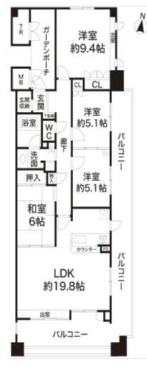 Floor plan. 4LDK, Price 36,800,000 yen, Occupied area 99.81 sq m , Balcony area 30.63 sq m