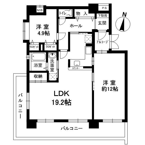 Floor plan. 2LDK, Price 34,900,000 yen, Occupied area 80.89 sq m , Balcony area 22.24 sq m