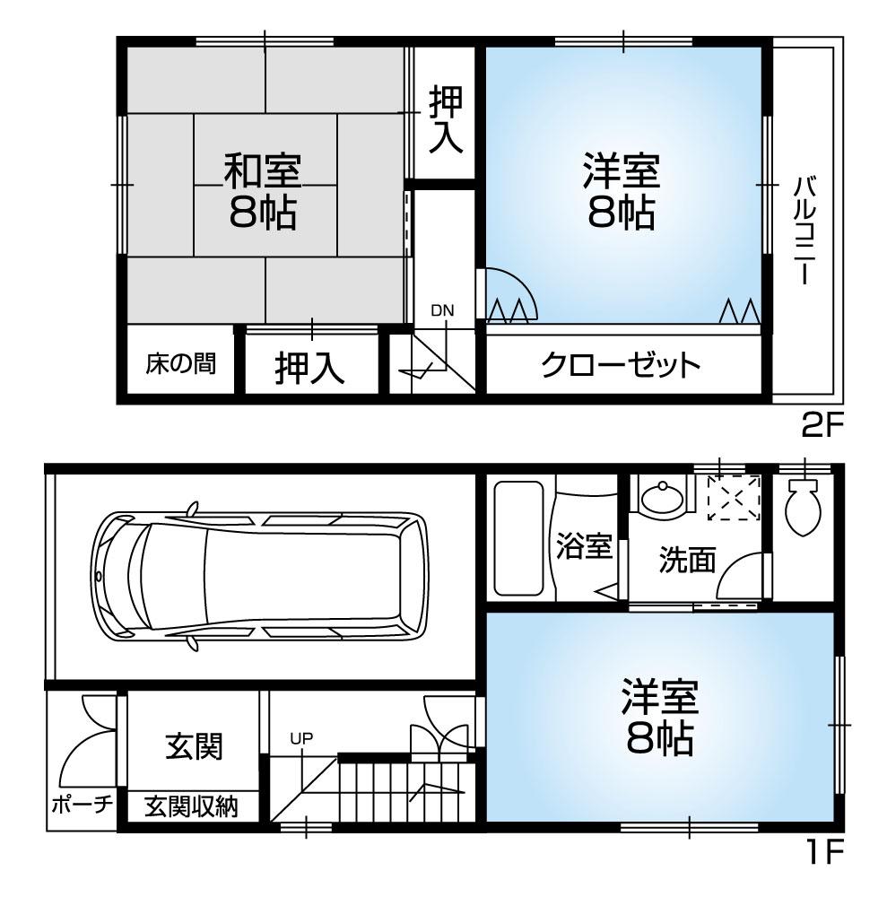 Floor plan. 27,800,000 yen, 2DK, Land area 59.11 sq m , Building area 74.52 sq m south-facing balcony! Built-in garage!