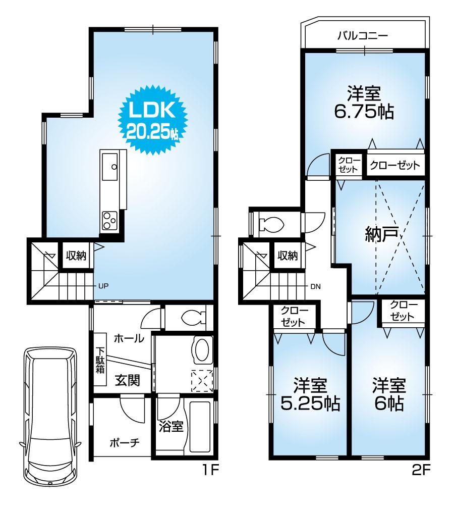 Floor plan. 56,300,000 yen, 4LDK, Land area 95.79 sq m , Building area 99.97 sq m spacious LDK20.25 Pledge 4LDK with loft!  Each room housed Yes! 