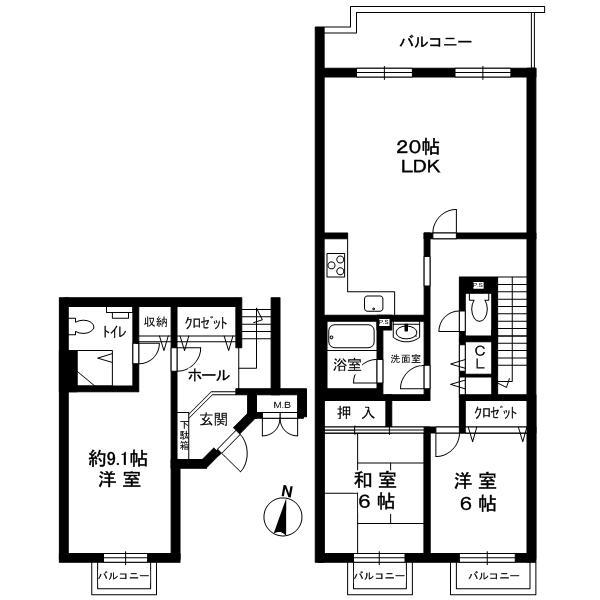 Floor plan. 3LDK, Price 22,800,000 yen, Footprint 107.27 sq m , Balcony area 107.27 sq m