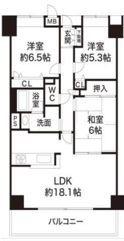 Floor plan. 3LDK, Price 29,800,000 yen, Occupied area 78.86 sq m , Balcony area 10.9 sq m