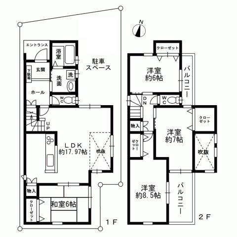 Floor plan. (B No. land), Price 45,800,000 yen, 4LDK, Land area 98.42 sq m , Building area 104.22 sq m
