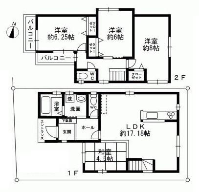 Floor plan. (C No. land), Price 42,800,000 yen, 4LDK, Land area 87.96 sq m , Building area 96.52 sq m