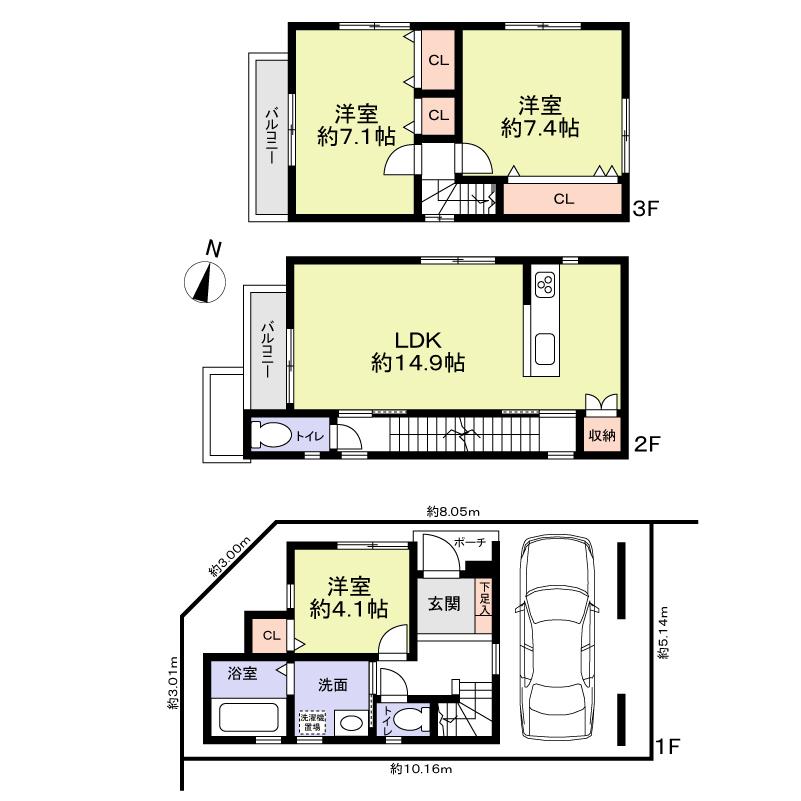 Floor plan. 34,800,000 yen, 3LDK, Land area 50.04 sq m , Building area 95.63 sq m