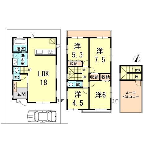 Floor plan. 34,800,000 yen, 4LDK, Land area 83.34 sq m , Building area 97.7 sq m