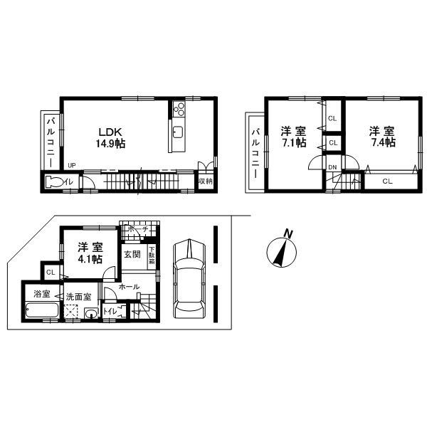 Floor plan. 34,800,000 yen, 3LDK, Land area 50.05 sq m , Building area 83.56 sq m