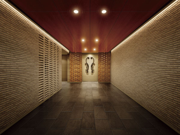 Features of the building.  [Entrance hall] Adopt a delicious handmade tile also is continuously to approach the wall of the entrance hall. further, The entrance hall front, Set up a welcome Art. Beautiful work that the image of a "gate" will produce comfortably the Yingbin space (Rendering)