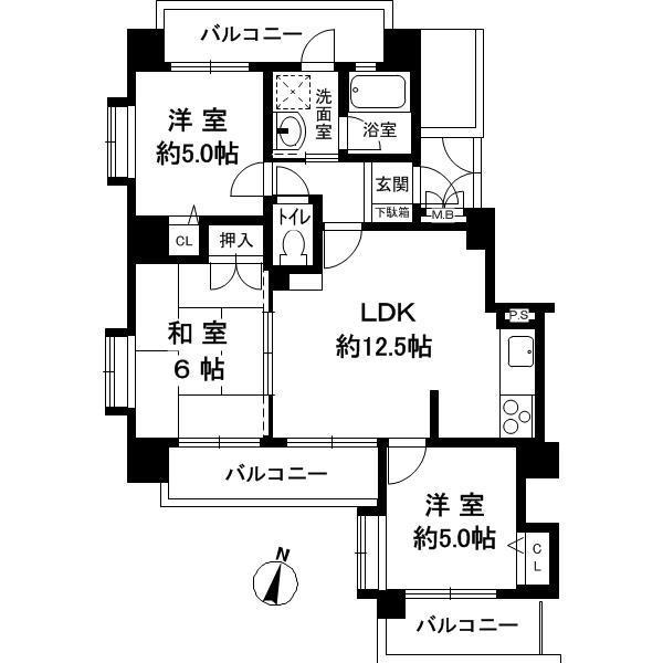 Floor plan. 3LDK, Price 19,800,000 yen, Occupied area 60.07 sq m , Balcony area 13.78 sq m