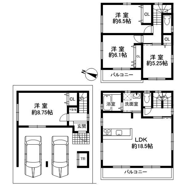 Floor plan. 50,800,000 yen, 4LDK, Land area 64.28 sq m , Building area 105.78 sq m