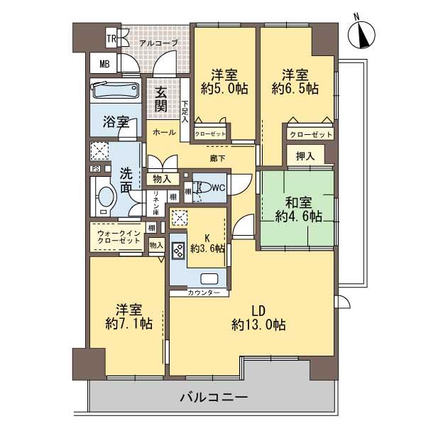 Floor plan. 4LDK, Price 34,800,000 yen, Occupied area 95.56 sq m , Balcony area 13.32 sq m