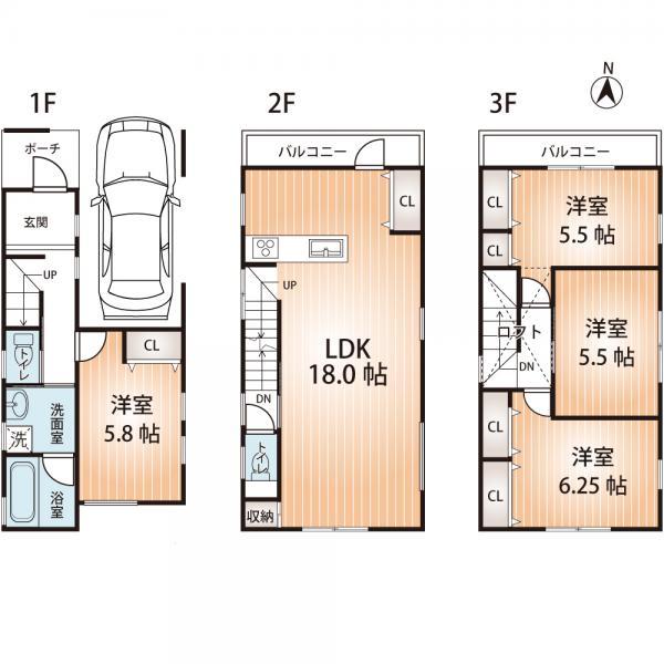 Floor plan. 42,800,000 yen, 4LDK, Land area 61.72 sq m , Building area 109.12 sq m