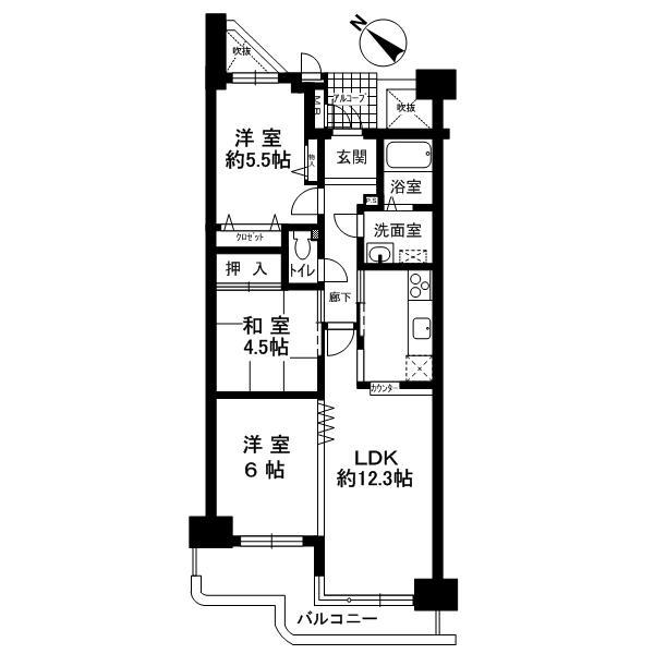 Floor plan. 3LDK, Price 17.8 million yen, Occupied area 63.55 sq m , Balcony area 63.55 sq m