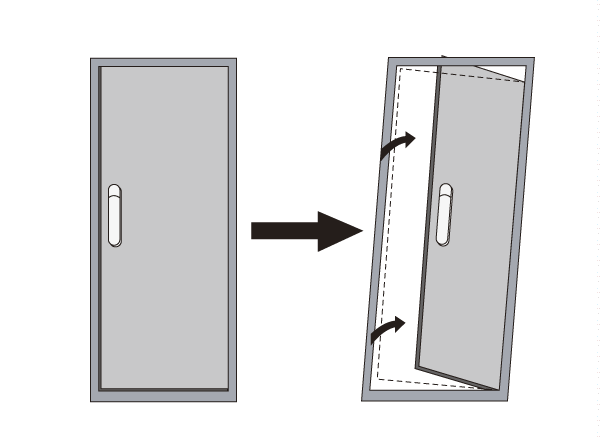 Building structure.  [Seismic door frame] So that the entrance of the door frame to open the door even when deformed by earthquake, A gap above and below the space of the door head and the frame of the door, It has been consideration to ensure the evacuation route (conceptual diagram)