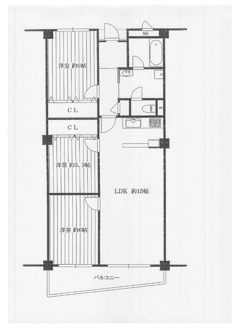 Floor plan. 3LDK, Price 19,800,000 yen, Footprint 71.1 sq m , Balcony area 6.98 sq m