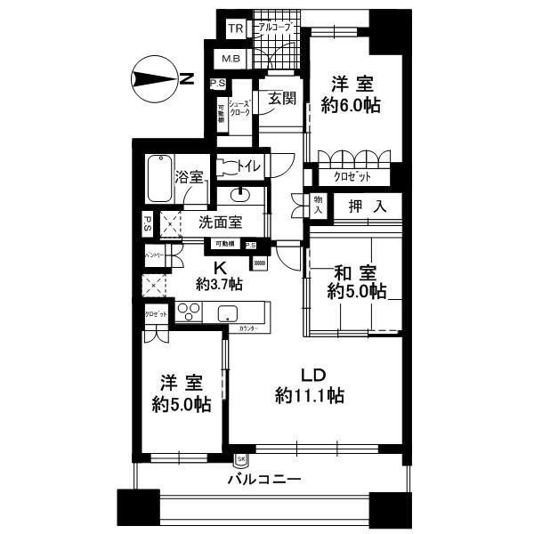 Floor plan. 3LDK, Price 27,800,000 yen, Occupied area 72.53 sq m , Balcony area 13.14 sq m