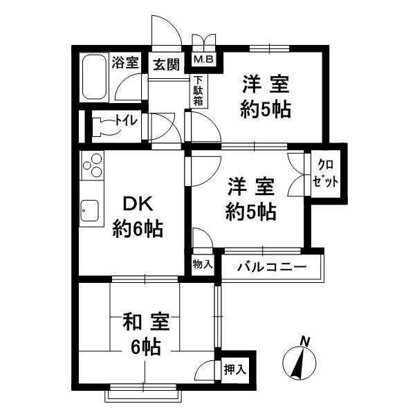 Floor plan. 3DK, Price 10.8 million yen, Occupied area 44.21 sq m , Balcony area 2.32 sq m