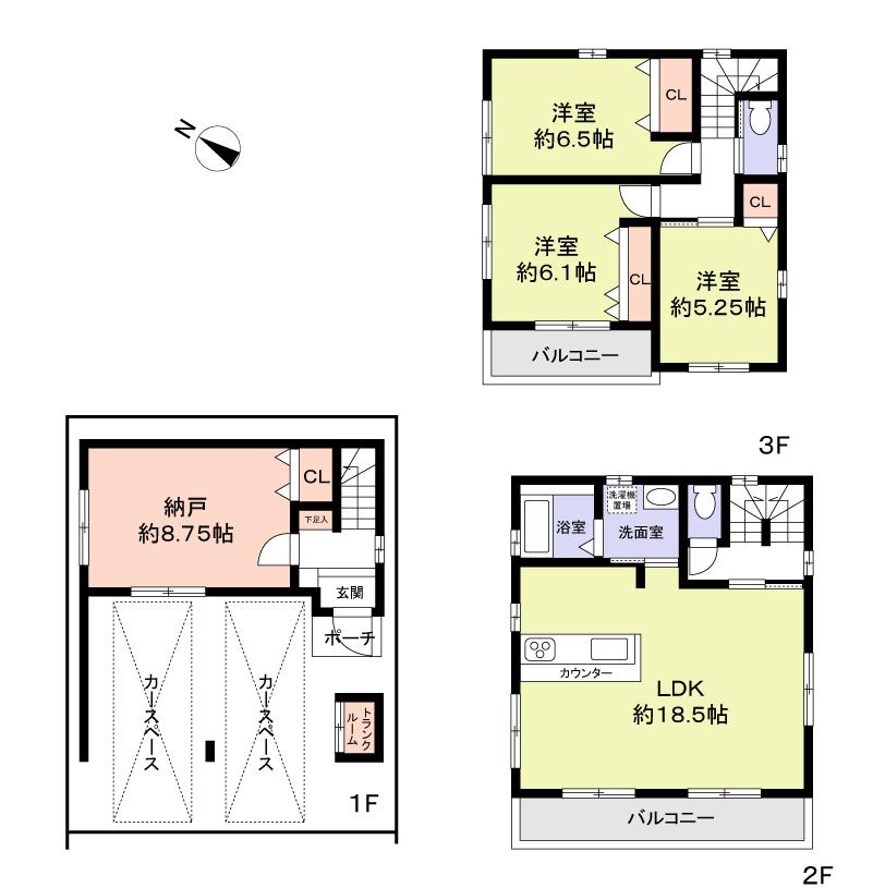 Floor plan. 50,800,000 yen, 3LDK + S (storeroom), Land area 64.28 sq m , Building area 105.78 sq m floor plan