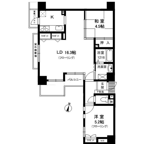 Floor plan. 2LDK, Price 22,900,000 yen, Occupied area 61.09 sq m , Balcony area 7.55 sq m