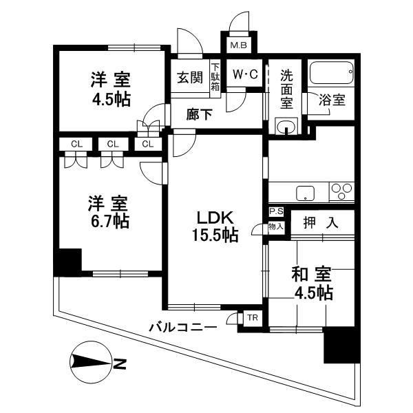 Floor plan. 3LDK, Price 24,800,000 yen, Occupied area 60.46 sq m , Balcony area 12.25 sq m