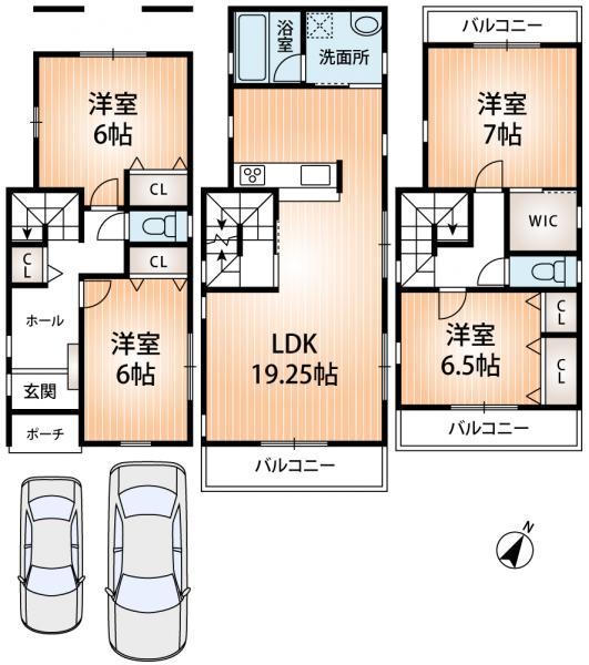Floor plan. 47,800,000 yen, 4LDK, Land area 87.08 sq m , Building area 108.73 sq m