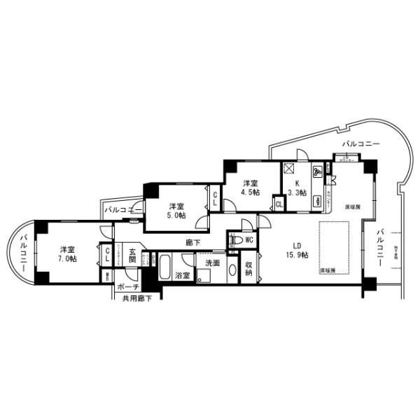 Floor plan. 3LDK, Price 37,800,000 yen, Occupied area 81.93 sq m , Balcony area 25.41 sq m