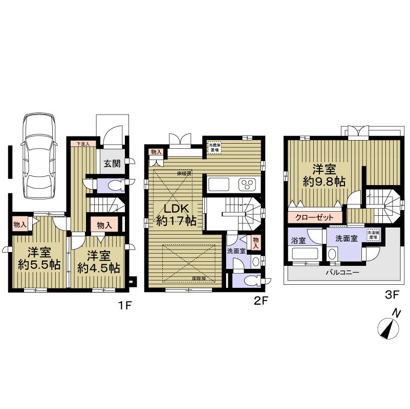 Floor plan. 43,600,000 yen, 3LDK, Land area 65.57 sq m , Building area 107.1 sq m ■ Mato drawings