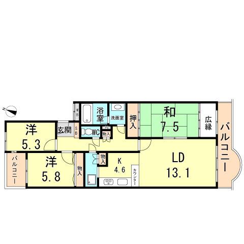 Floor plan. 3LDK, Price 14.5 million yen, Occupied area 90.35 sq m , Balcony area 12.88 sq m