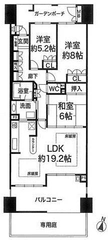 Floor plan. 3LDK, Price 27,900,000 yen, Occupied area 86.44 sq m , Balcony area 17.25 sq m